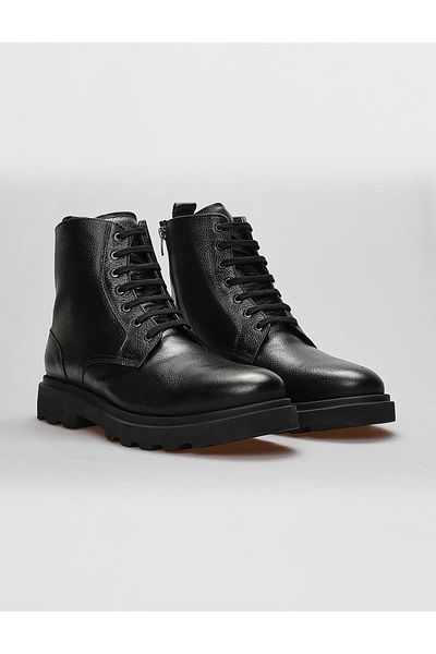 Cabani Genuine Leather Black Lace-up Zippered Men's Casual Boots