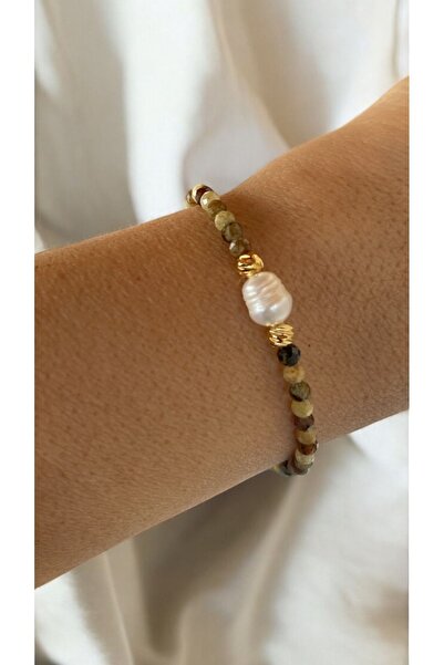 Bensei Takı Dükkanı Bensei Natural Stone Natural Pearl Bracelet with Dorica Rice Bead Accessory