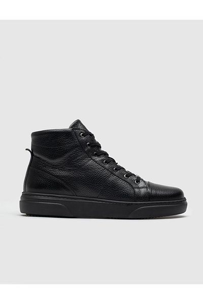 Cabani Genuine Leather Furry Black Lace-Up Men's Boots