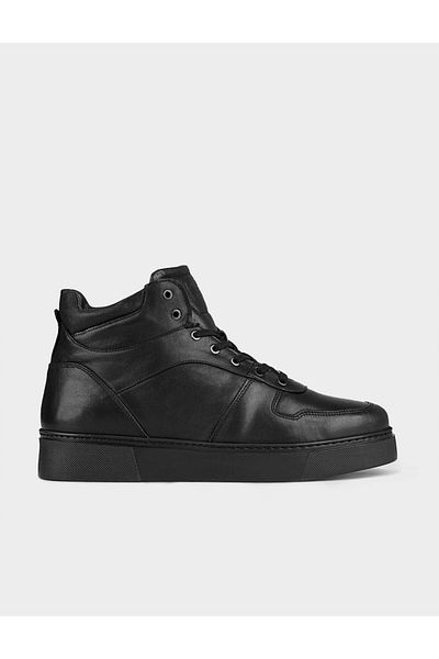 Cabani Genuine Leather Lace-Up Black Fur Men's Casual Boots