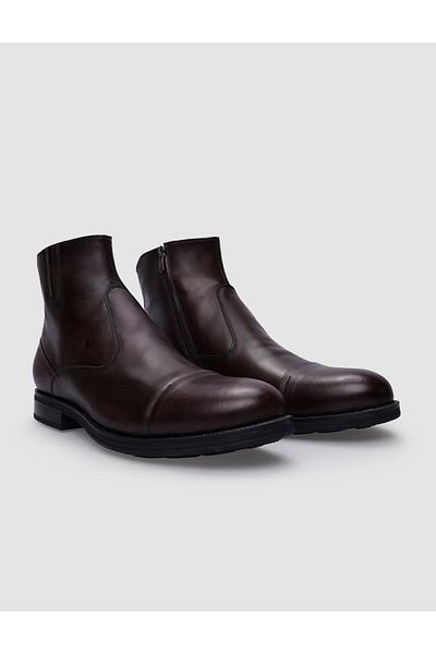 Cabani Men's Casual Boots - 100% Genuine Leather, Brown, Zippered