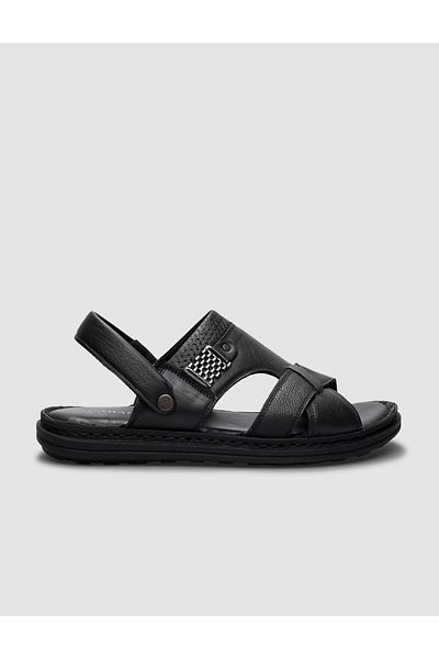 Cabani 100% Genuine Leather Black Men's Daily Sandals