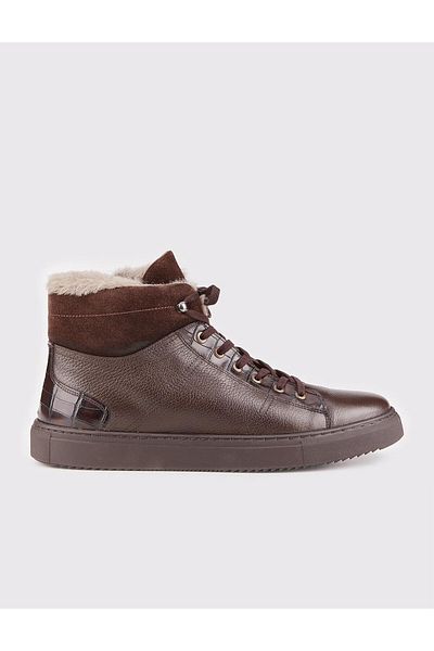 Cabani Genuine Leather Brown Zippered Men's Fur Boots