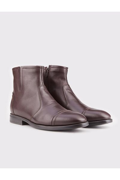 Cabani Genuine Leather Brown Zippered Men's Casual Boots