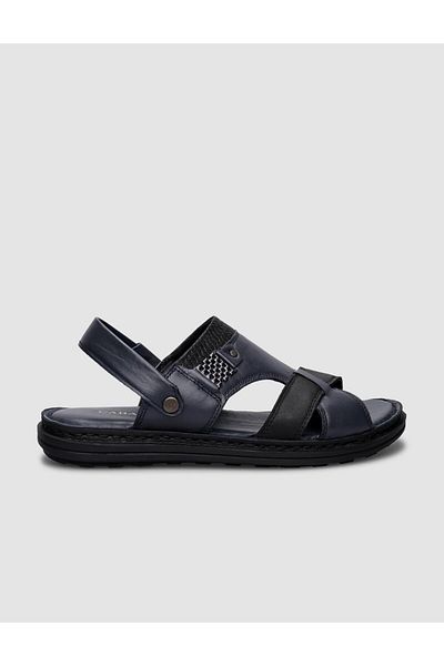 Cabani 100% Genuine Leather Navy Blue Men's Daily Sandals