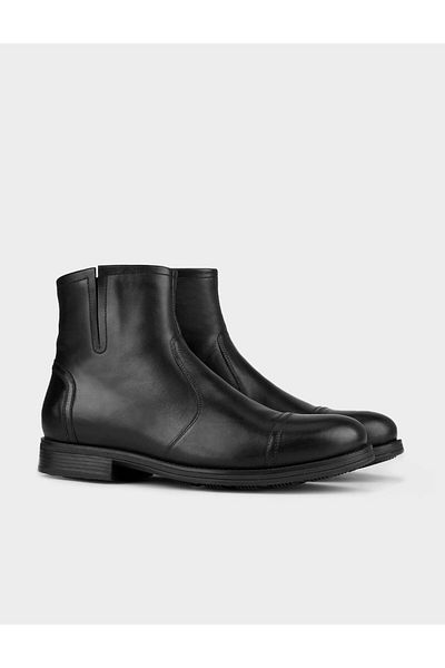 Cabani Men's Genuine Leather Side Zipper Black Casual Boots