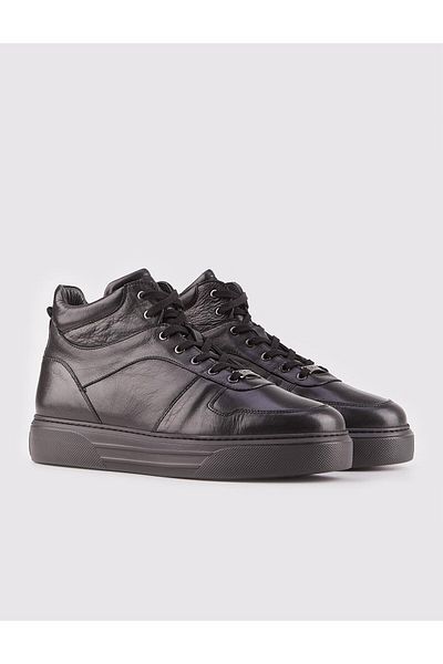Cabani Genuine Leather Black Lace-Up Fur Men's Casual Boots