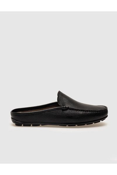 Cabani Genuine Leather Black Men's Casual Slippers