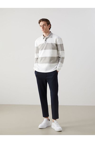 LC Waikiki Polo Neck Long Sleeve Striped Men's Sweatshirt