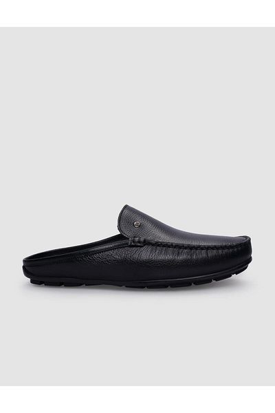Cabani Black Genuine Leather Men's Casual Slippers