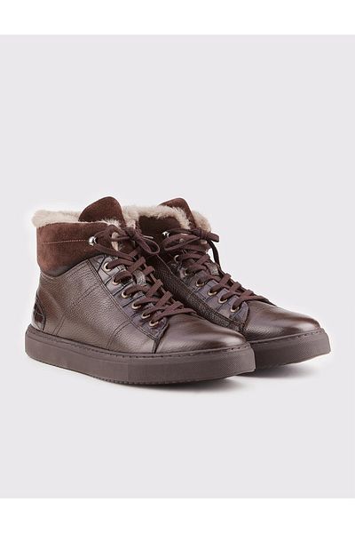 Cabani Genuine Leather Brown Zippered Men's Fur Boots