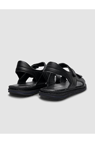 Cabani 100% Genuine Leather Black Velcro Men's Daily Sandals