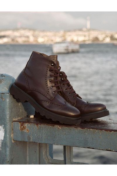 Cabani Genuine Leather Brown Lace-Up Men's Casual Boots