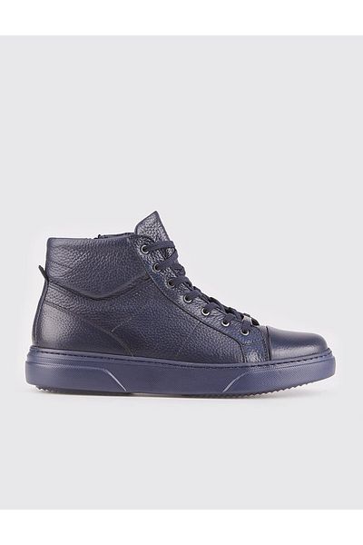 Cabani Lace-up Zippered Genuine Leather Navy Blue Men's Casual Boots