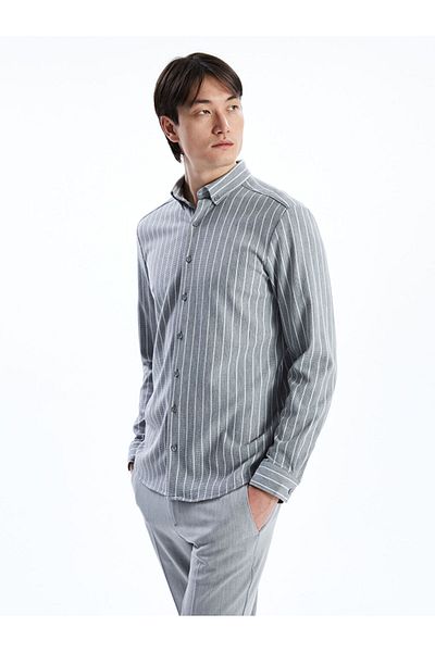 LC Waikiki Cămașă pentru bărbați, cu mânecă lungă, în dungi, slim fit SOUTHBLUE