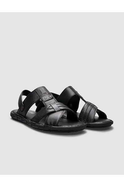 Cabani 100% Genuine Leather Black Men's Daily Sandals
