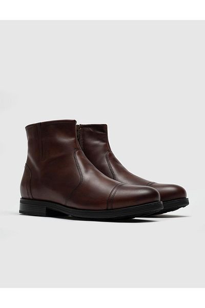 Cabani Genuine Leather Brown Men's Boots with Side Zipper