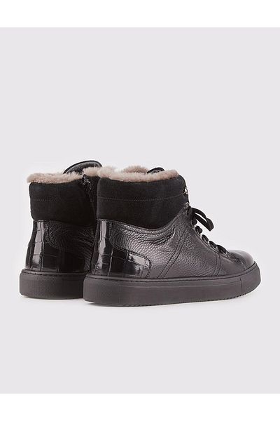 Cabani Genuine Leather Black Lace-Up Men's Fur Boots
