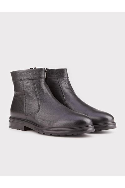 Cabani Genuine Leather Men's Black Furry Zippered Daily Boots