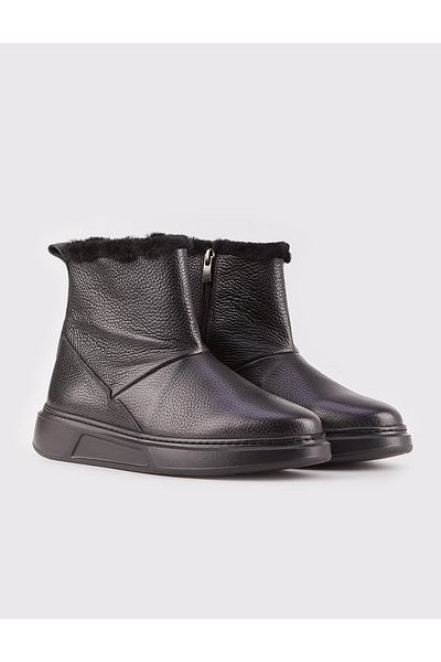 Cabani Genuine Leather Eva Sole Black Fur Zippered Men's Casual Boots