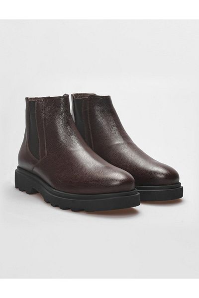 Cabani Genuine Leather Brown Fur Lined Men's Chelsea Boots