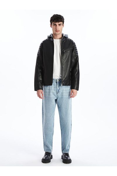LC Waikiki Ανδρικό δερμάτινο παλτό XSIDE Slim Fit Hooded