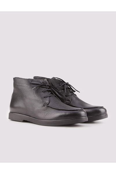 Cabani Genuine Leather Furry Black Zippered Men's Casual Boots