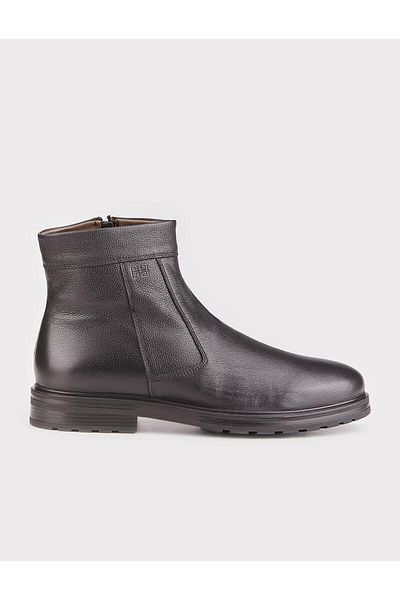 Cabani Genuine Leather Men's Black Furry Zippered Daily Boots