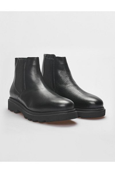 Cabani Genuine Leather Black Fur Lined Men's Casual Boots