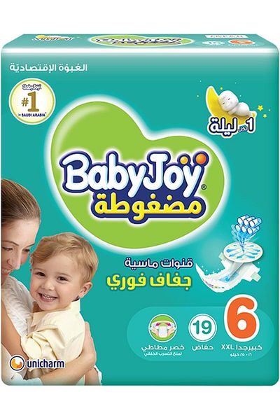 BabyJoy Compressed Diamond Pad, Size 6, Junior XXL, 16+ kg, Value Pack, 19 Diapers
