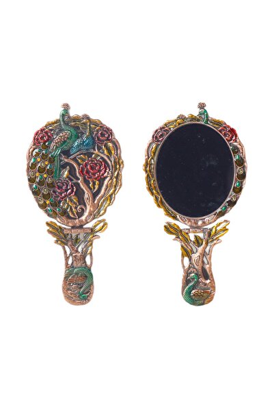 e-life shop Lüks Otantik Kuğu & Gül İşlemeli Taşlı Zamak Döküm Katlanır El Aynası Hürrem Ayna Makyaj Aynası 3