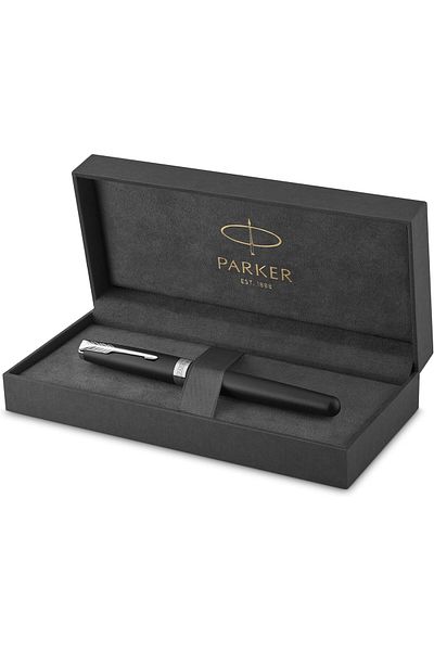 STOREMAX Ntwork Sonnet Matte Black Chrome Design Fountain Pen, Medium Thickness Nib, Blue Ink Art 1087