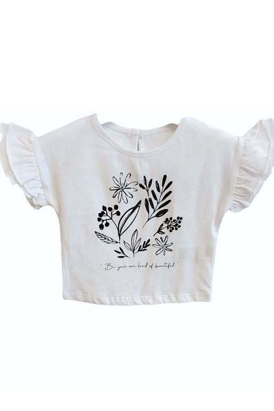 Çikoby Cotton Floral Printed Baby Girl Blouse - Ruffled Sleeves