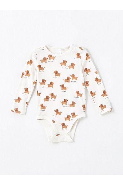 LC Waikiki Crew Neck Printed Baby Boy Snap Bodysuit 2 Pack