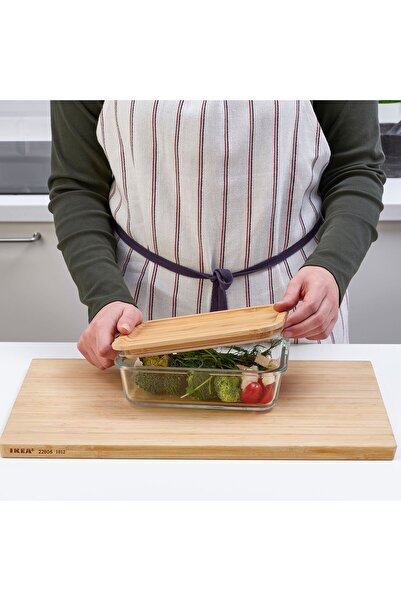 IKEA Dikdörtgen Bambu Kapaklı Saklama Kabı Cam 1 Lt 21xx15x7 Cm Vakumlu