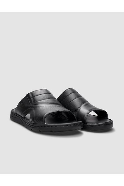 Cabani 100% Genuine Leather Black Men's Casual Slippers