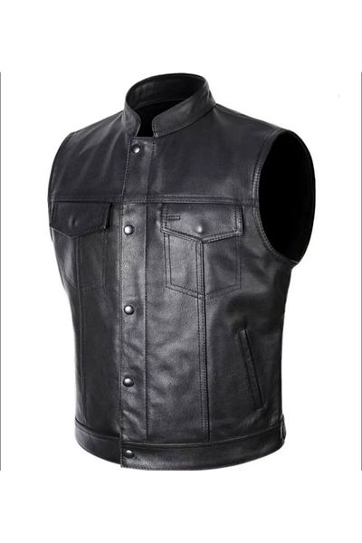 Savran Deri Genuine Leather Chopper Biker Vest