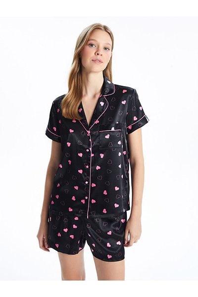 LC Waikiki Lcw Dream Shirt Collar Print Women's Shorts Pajamas Set