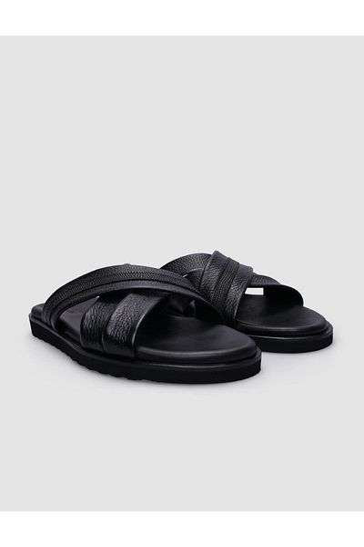 Cabani Black Genuine Leather Men's Casual Slippers - 100%