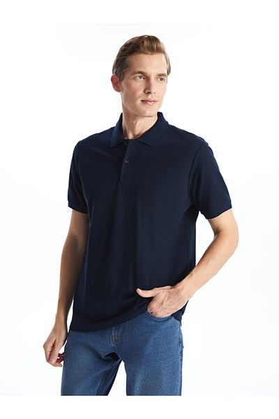 LC Waikiki New Navy Blue Polo Neck Short Sleeve Pique Men's T-Shirt