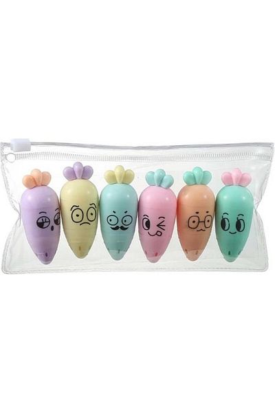 STOREMAX Ysstorex Highlighter Pen 6 Pack Mini Size Pastel Colors Carrot Face Expression Marker Pen, Ço