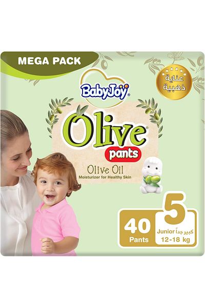 BabyJoy Olive Pants, Size 5 Junior, Mega Pack, 12-18 Kg, 40 Count