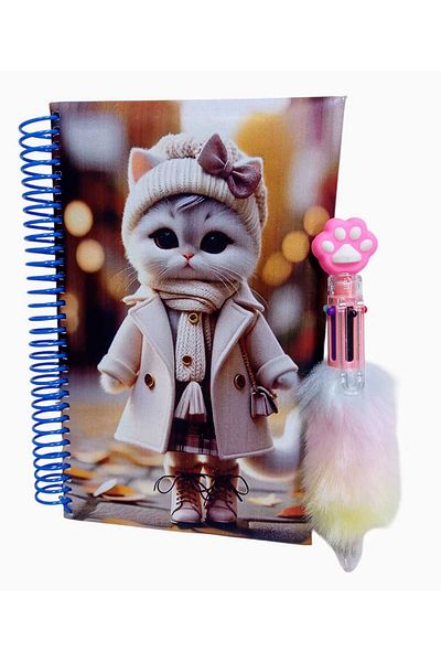 izmir yazici servis Puffy Cover Bazaar Cat Printed Notebook 6 Colors Writing Plush Pen Gift Note Memo Souvenir Homework Daily
