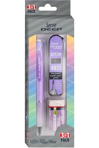 STOREMAX Sellbuystore Deep Versatile Pencil & Deep Eraser & Deep Pencil Tip Min 0,7mm Set of 3 Lavender 1053513