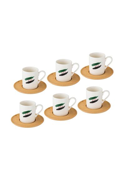 Dania A set of Turkish coffee cups with a wooden saucer for 6 people