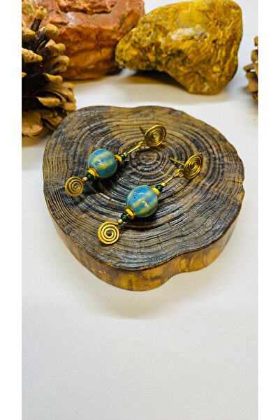 Porsuk Alternatif أقراط نسائية من السيراميك مع أداة نحاسية أصلية مصنوعة يدويًا