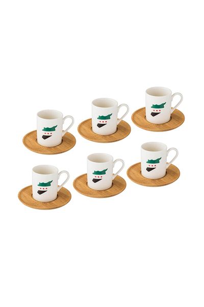 Dania A set of Turkish coffee cups with a wooden saucer for 6 people