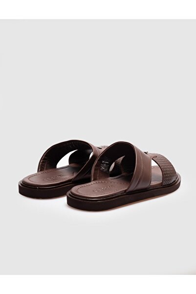 Cabani Ανδρικές casual παντόφλες από γνήσιο δέρμα καφέ