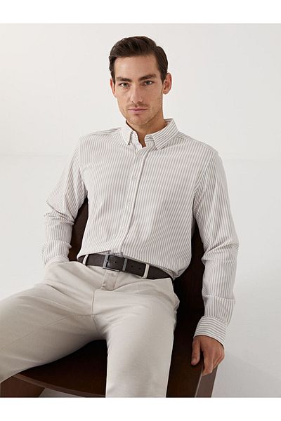 LC Waikiki Ανδρικό ριγέ μακρυμάνικο πουκάμισο LCW Vision Slim Fit