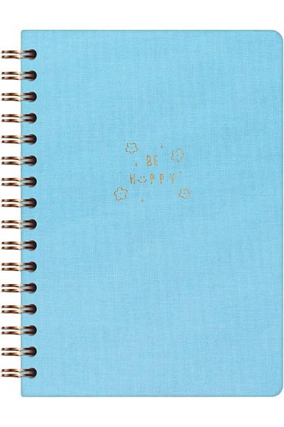 STOREMAX Sellbuystore A5 Spiral Hard Cover Linen Plain Unlined Undated Notepad Blue 1053513
